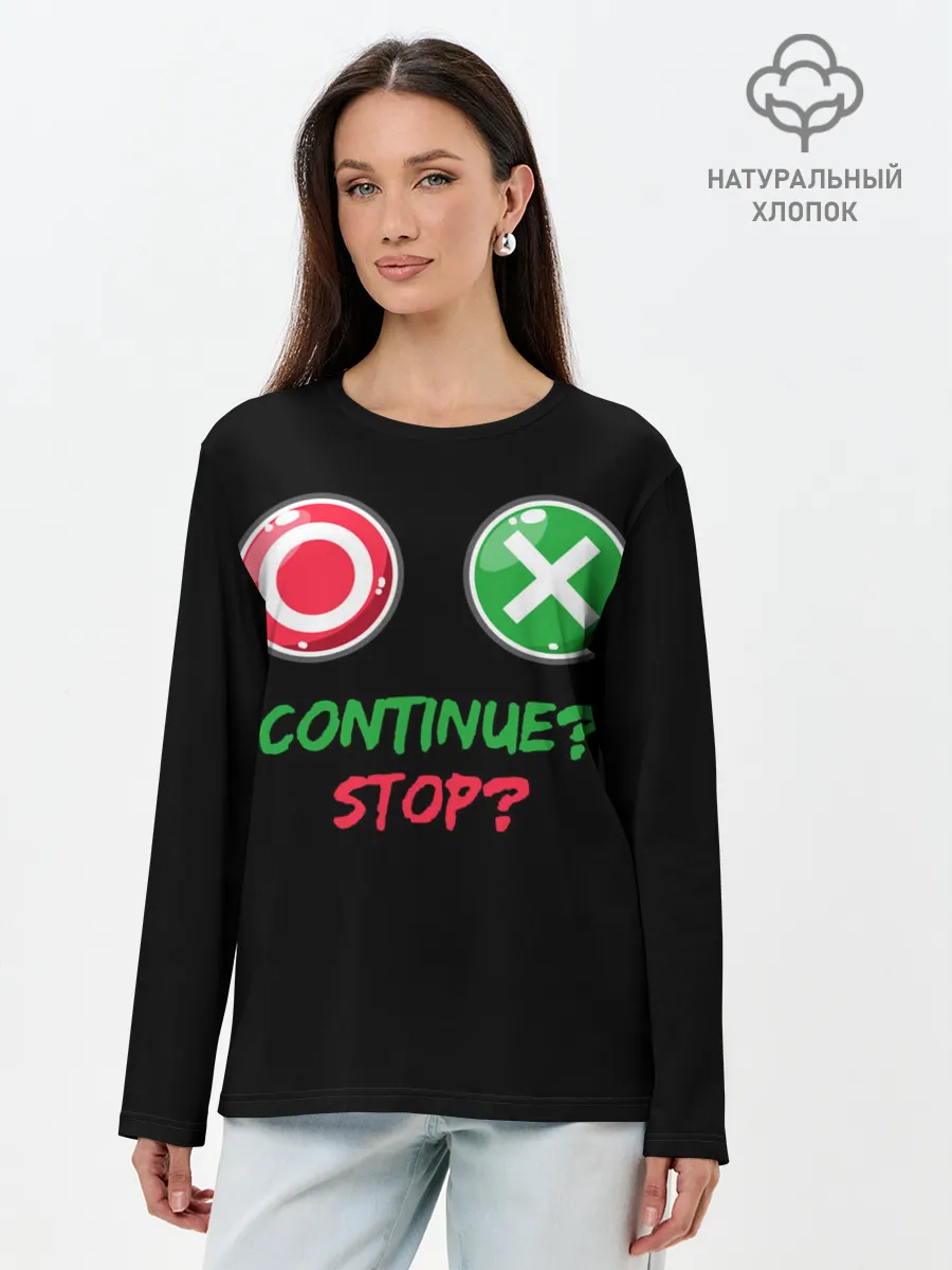 Лонгслив женский. Хлопок / Игра в кальмара: кнопки выбора