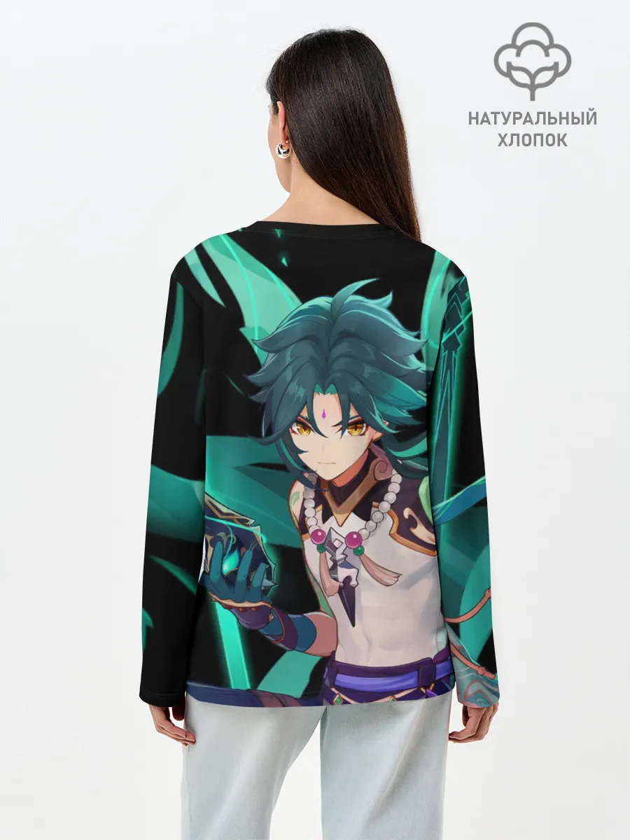 Лонгслив женский. Хлопок / Геншин импакт: Сяо
