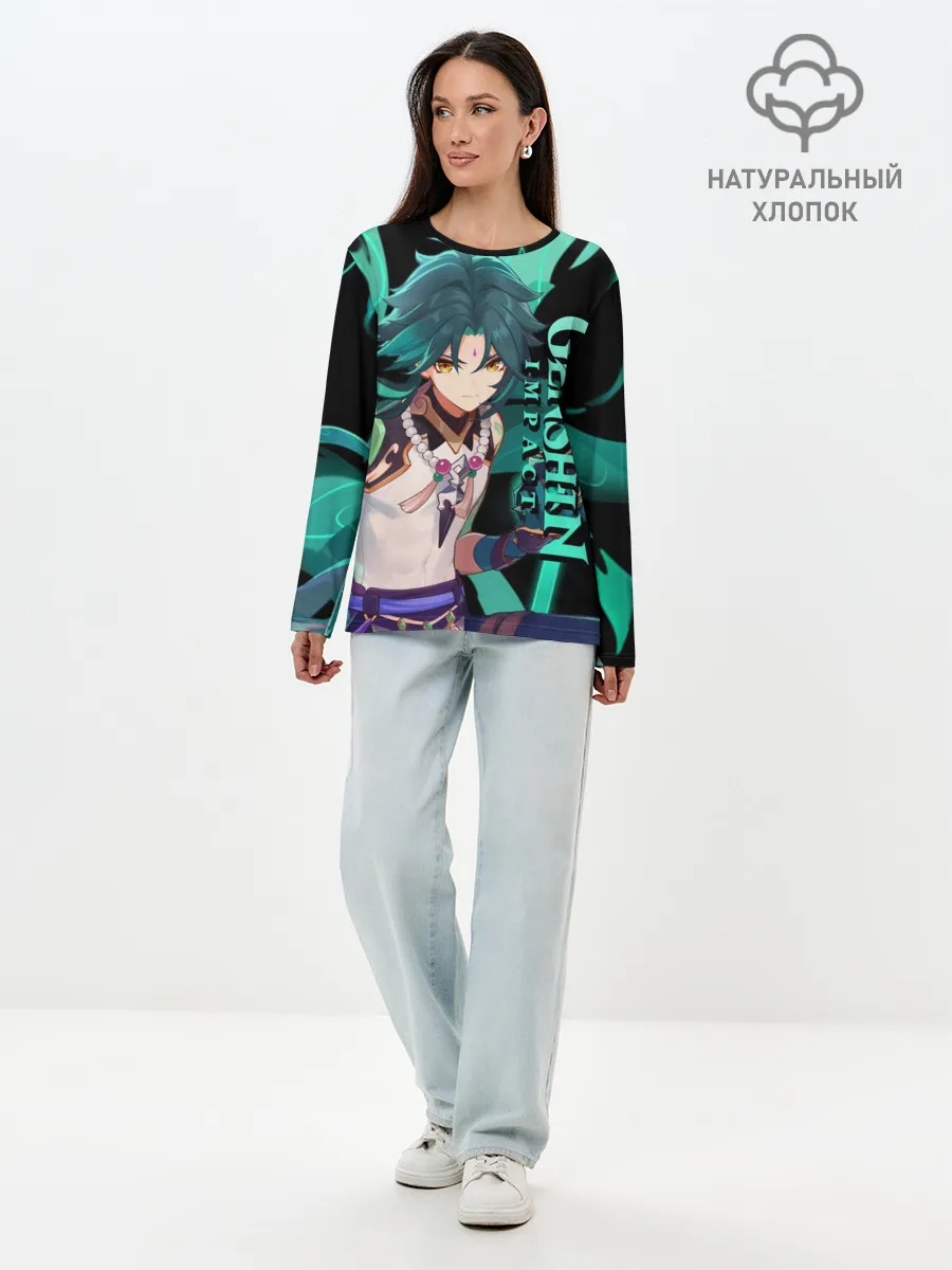 Лонгслив женский. Хлопок / Геншин импакт: Сяо