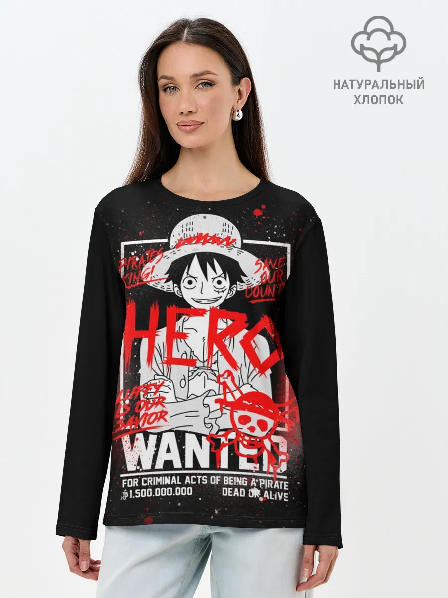 Лонгслив женский. Хлопок / One Piece: Разыскивается Манки Д Лаффи