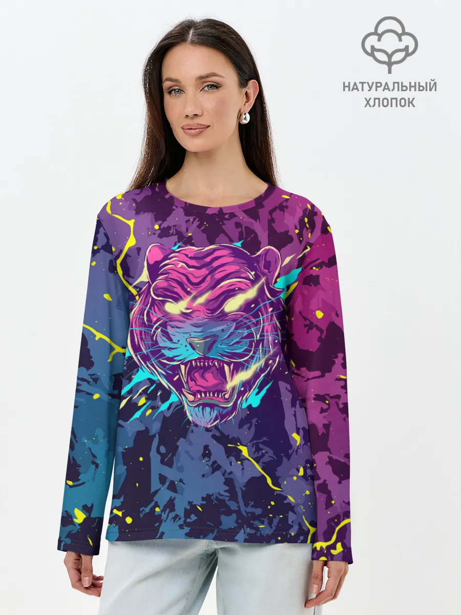 Лонгслив женский. Хлопок / НЕОНОВЫЙ ТИГР / NEON TIGER