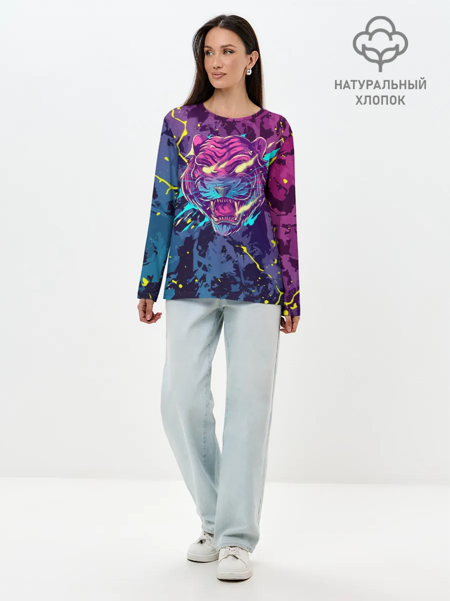 Лонгслив женский. Хлопок / НЕОНОВЫЙ ТИГР / NEON TIGER
