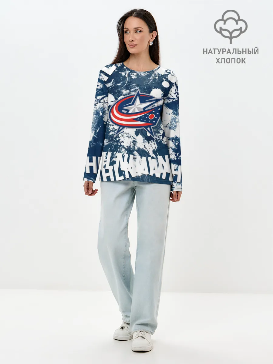 Лонгслив женский. Хлопок / Коламбус Блю Джекетс, Columbus Blue Jackets