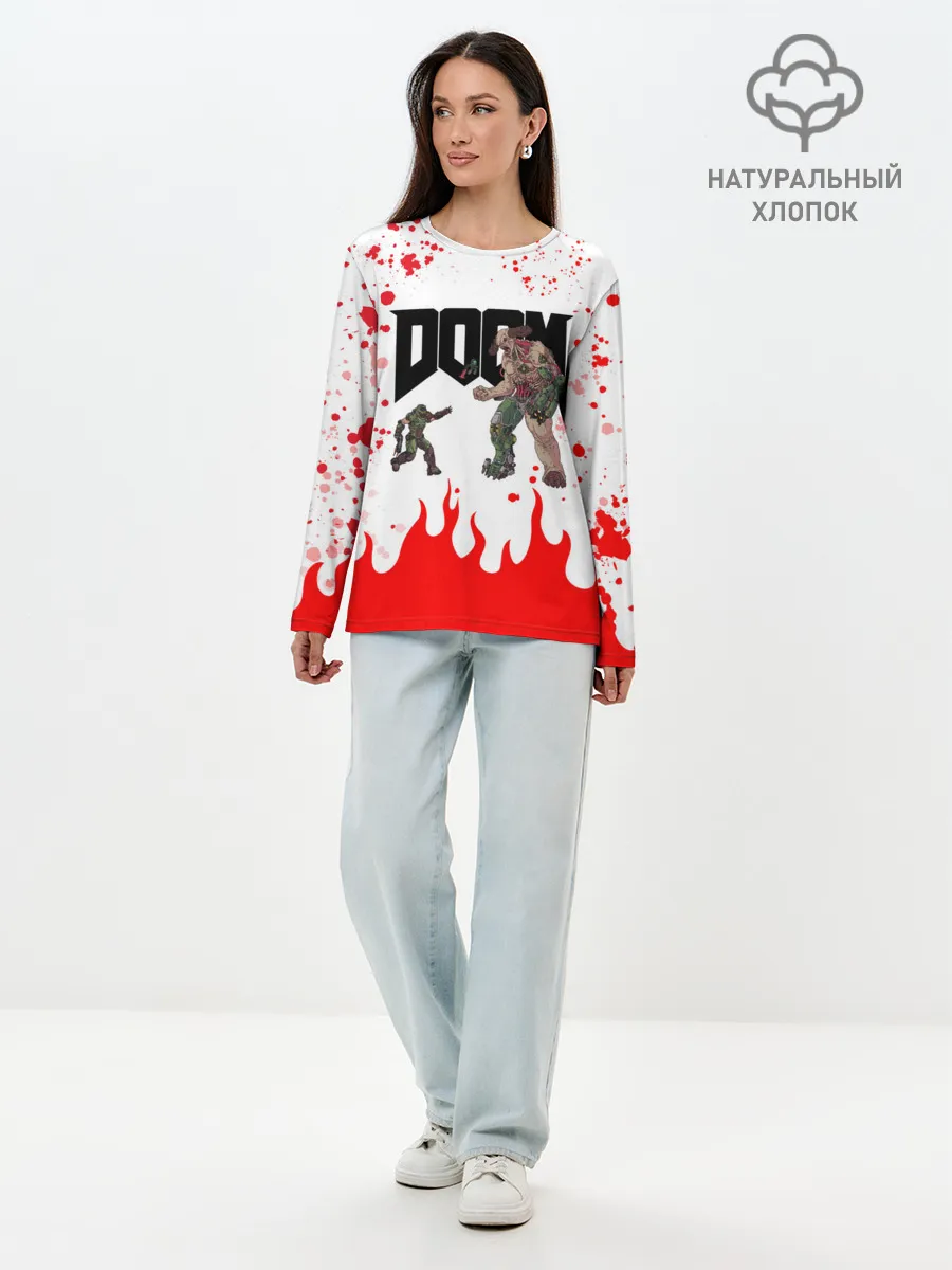 Лонгслив женский. Хлопок / Doomguy vs Cyberdemon