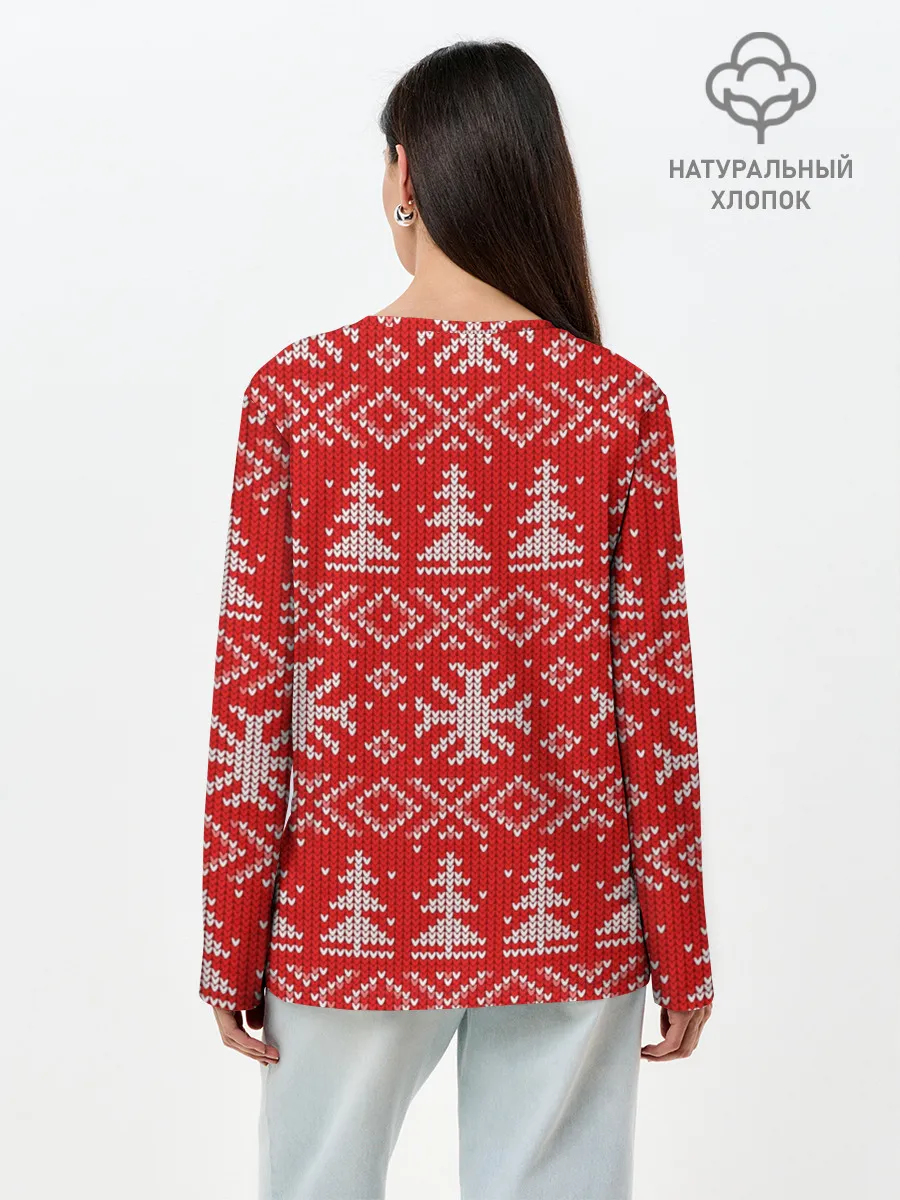 Лонгслив женский. Хлопок / Новогодний узор, 2022