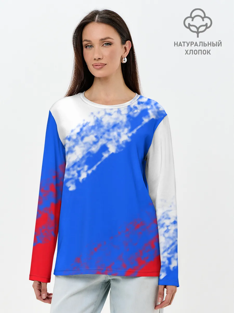 Лонгслив женский. Хлопок / Флаг РФ триколор