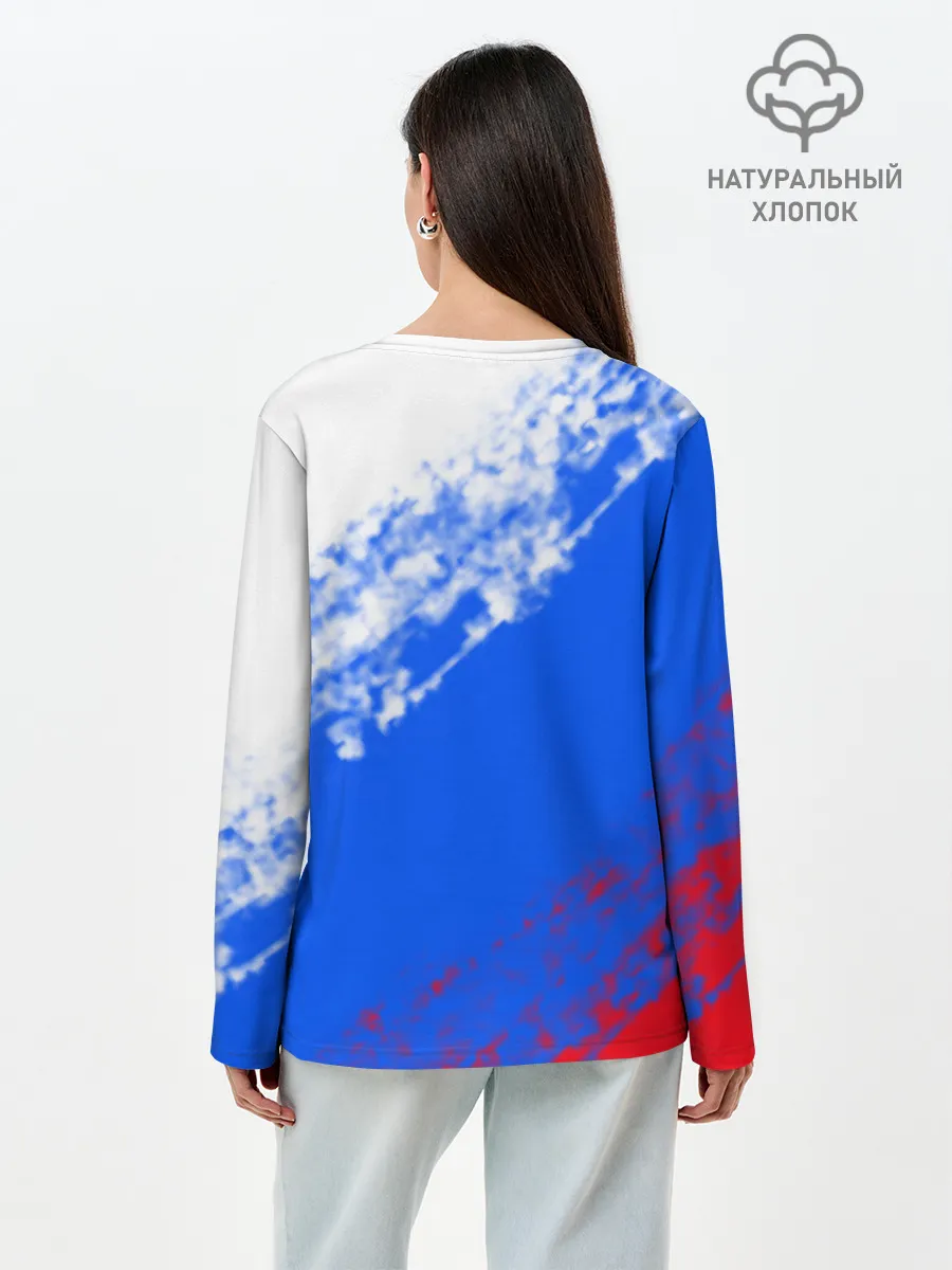 Лонгслив женский. Хлопок / Флаг РФ триколор