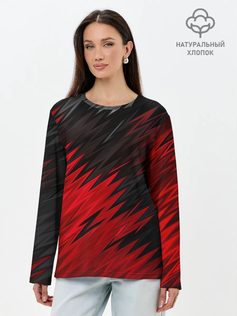Лонгслив женский. Хлопок / ЧЁРНО КРАСНЫЕ КРАСКИ | RED BLACK STRIPES