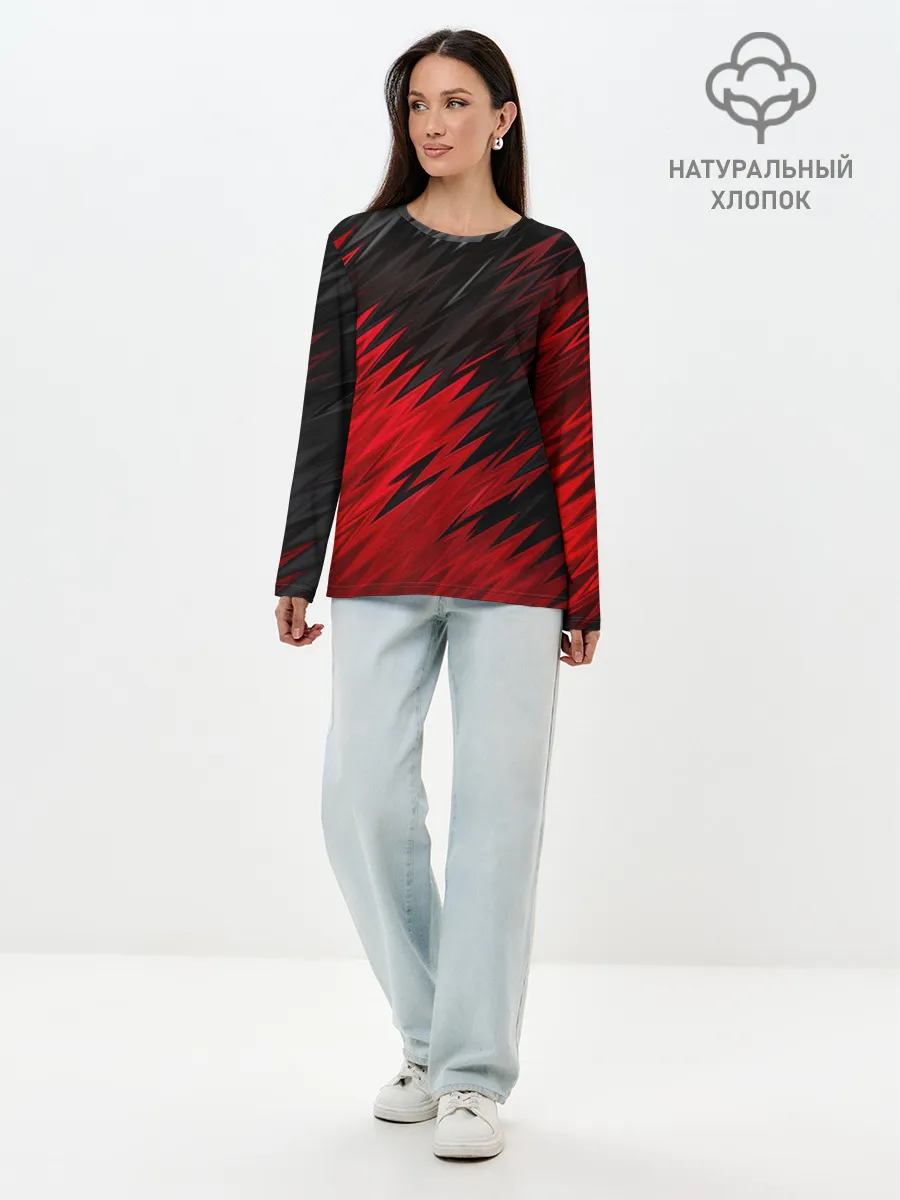 Лонгслив женский. Хлопок / ЧЁРНО КРАСНЫЕ КРАСКИ | RED BLACK STRIPES