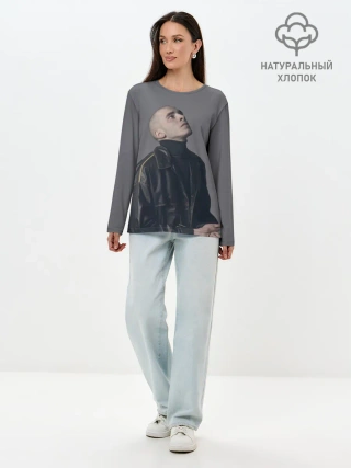 Лонгслив женский. Хлопок / Задумчивый Хаски