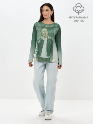 Лонгслив женский. Хлопок / Хаски в комнате