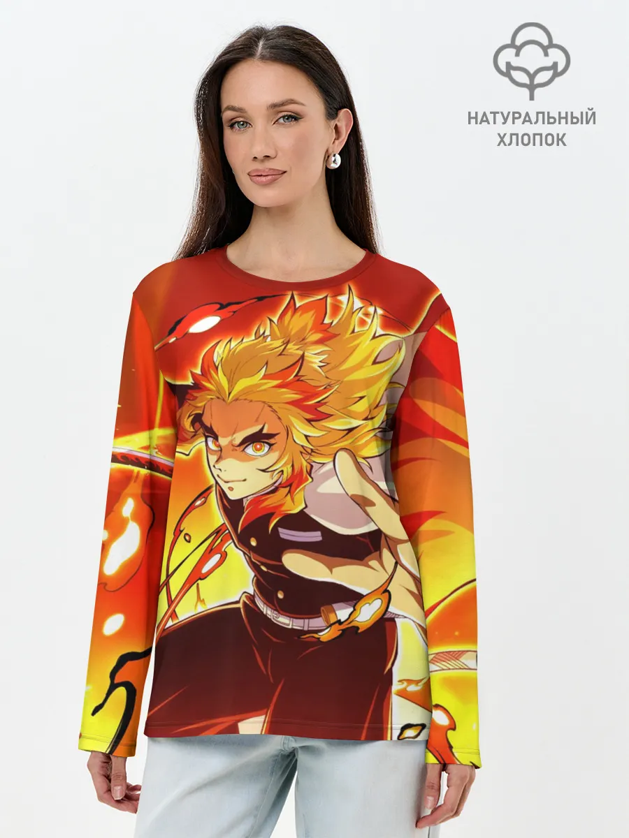 Лонгслив женский. Хлопок / Ренгоку Кёджуро, Клинок рассекающий демонов