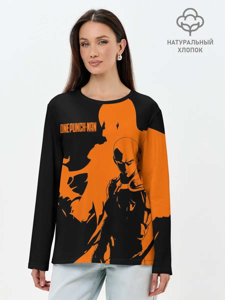 Лонгслив женский. Хлопок / Сайтама образ в силуэте One Punch-Man