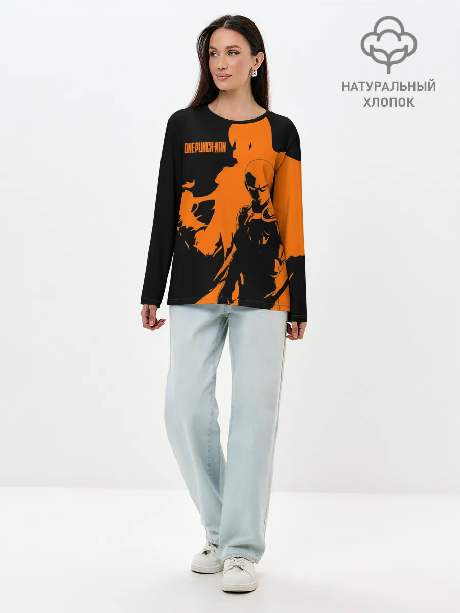 Лонгслив женский. Хлопок / Сайтама образ в силуэте One Punch-Man