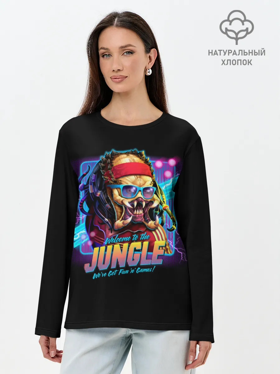 Лонгслив женский. Хлопок / Predator in the jungle