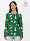 Лонгслив женский. Хлопок / Новогодний паттерн с зайчиками