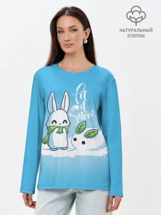 Лонгслив женский. Хлопок / Let it snow. Зайчик и снежок