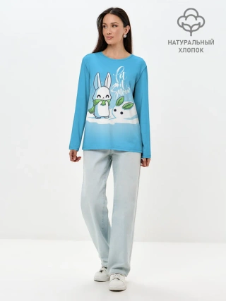 Лонгслив женский. Хлопок / Let it snow. Зайчик и снежок