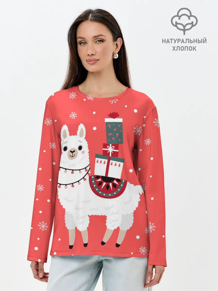 Лонгслив женский. Хлопок / Лама. Новый год