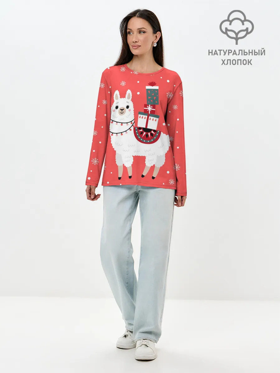 Лонгслив женский. Хлопок / Лама. Новый год