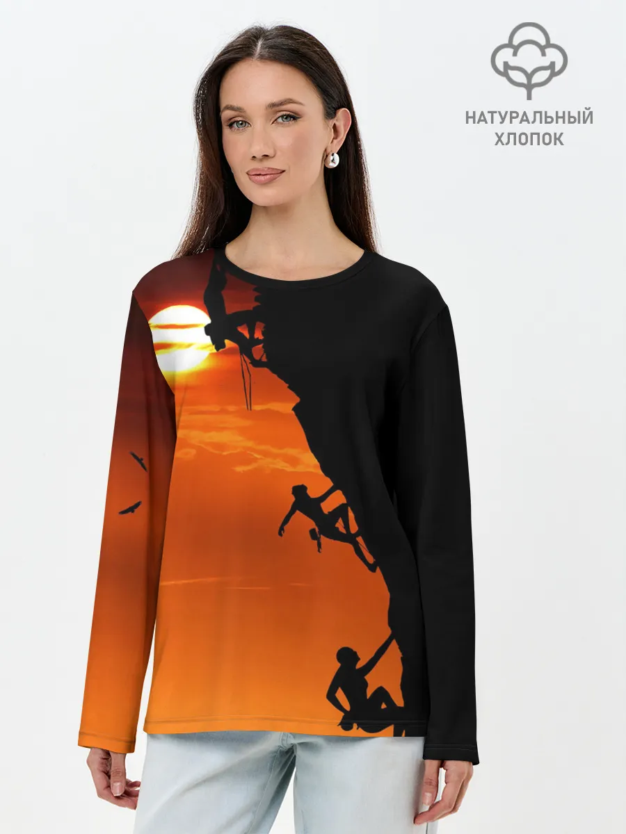 Лонгслив женский. Хлопок / СКАЛОЛАЗЫ В ЗАКАТЕ