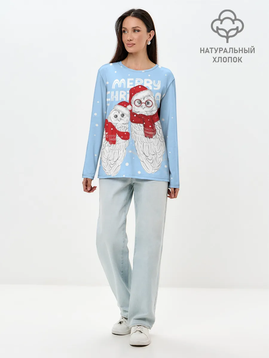 Лонгслив женский. Хлопок / С Рождеством! Совы