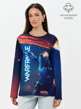 Лонгслив женский. Хлопок / WAFRAME NEON KATANA FIRE