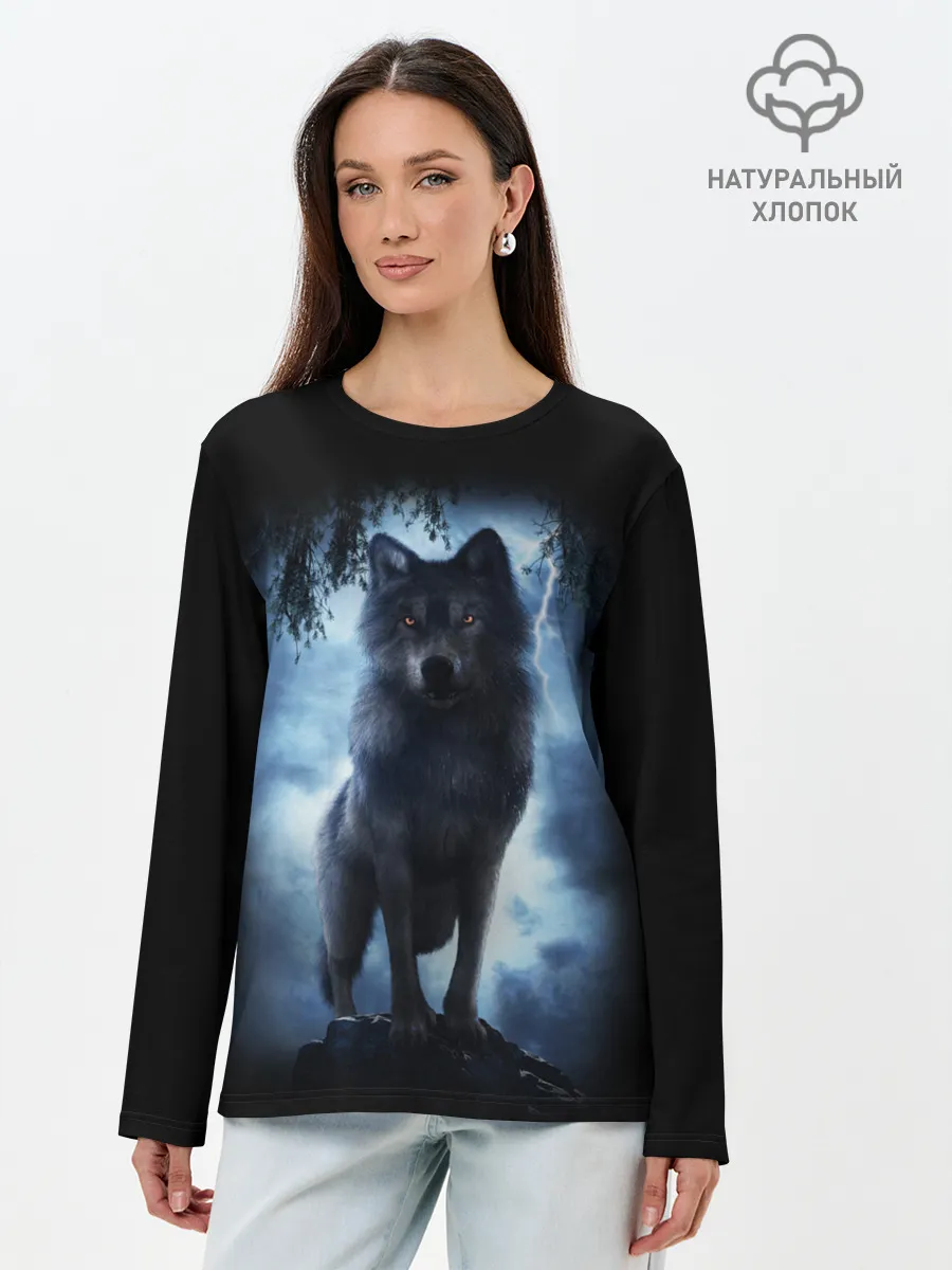 Лонгслив женский. Хлопок / ВОЛК БРОДЯГА