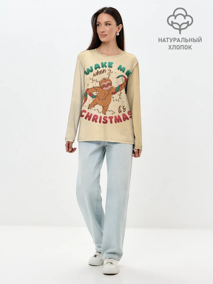 Лонгслив женский. Хлопок / Новогодний ленивец