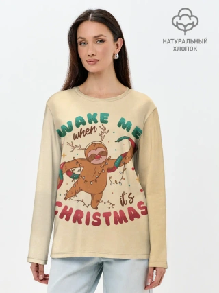 Лонгслив женский. Хлопок / Новогодний ленивец