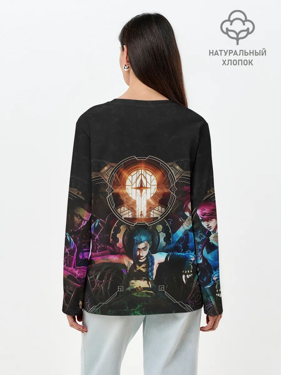 Лонгслив женский. Хлопок / Аркейн Джинкс,Ви и Силко