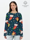 Лонгслив женский. Хлопок / Новогодний, рождественский узор
