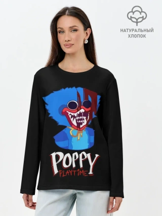 Лонгслив женский. Хлопок / Poppy Playtime, Huggy Wuggy