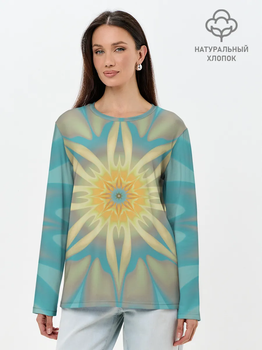Лонгслив женский. Хлопок / Летнее солнце. Абстракция.