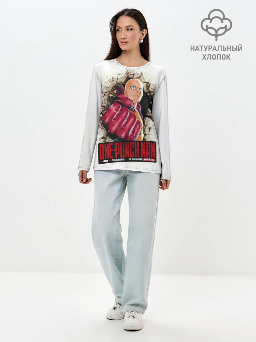 Лонгслив женский. Хлопок / Сайтама пробивая стены One Punch-Man