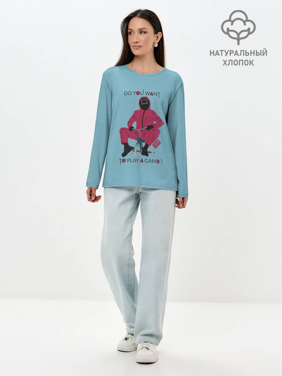 Лонгслив женский. Хлопок / ИГРА В КАЛЬМАРА DO YOU WANT TO PLAY A GAME?