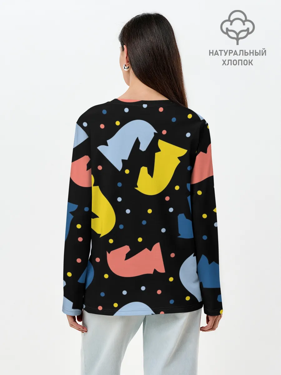 Лонгслив женский. Хлопок / Шахматные фигуры цветные