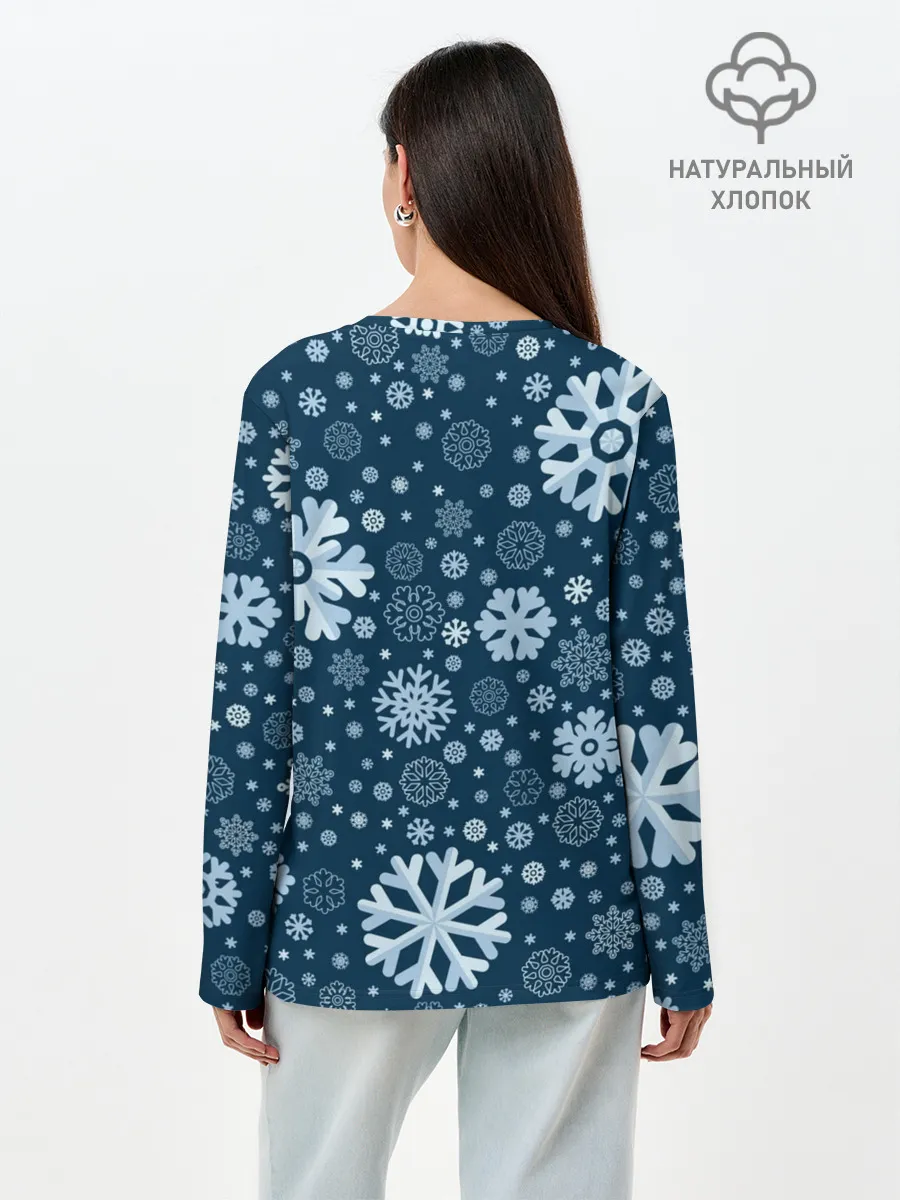 Лонгслив женский. Хлопок / Новогодние снежинки, новый год