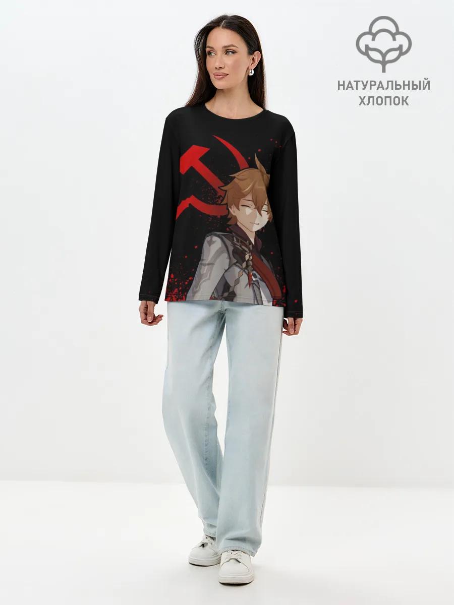 Лонгслив женский. Хлопок / ТАРТАЛЬЯ | СНЕЖНАЯ | ЧЕРНЫЙ