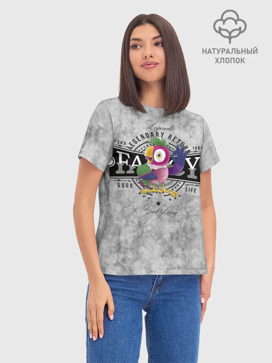 Женская базовая футболка хлопок / Попугай Кеша Grey