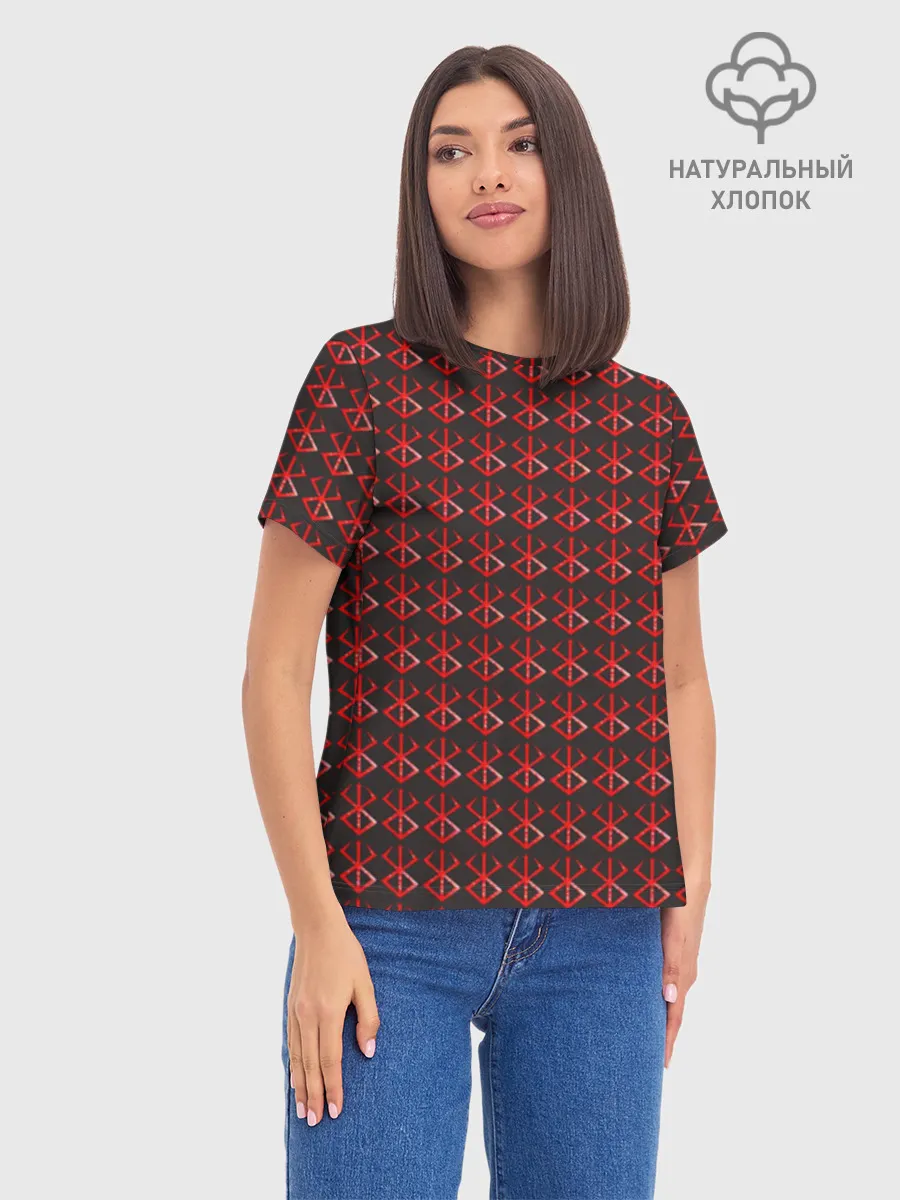 Женская базовая футболка хлопок / Красный паттерн