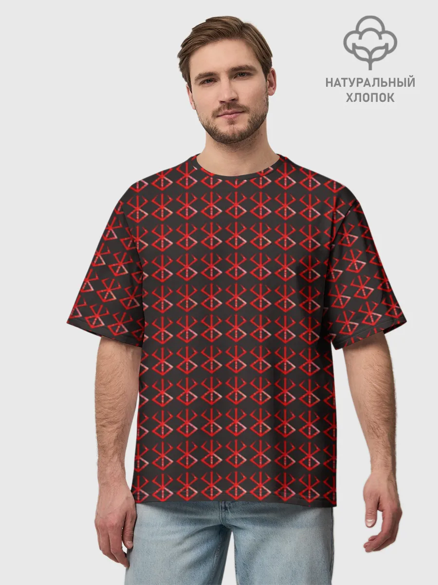 Мужская футболка оверсайз хлопок / Красный паттерн