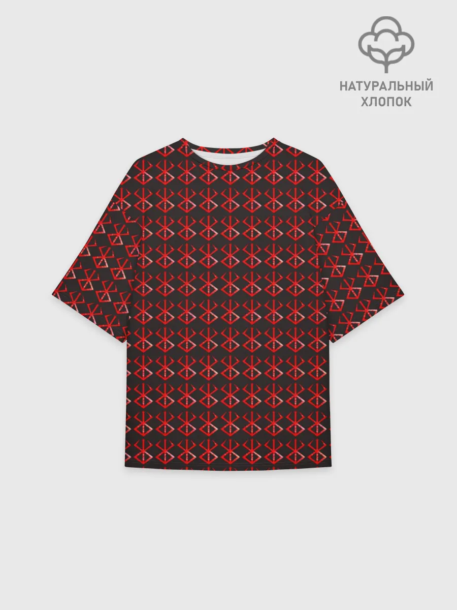 Женская футболка оверсайз хлопок / Красный паттерн
