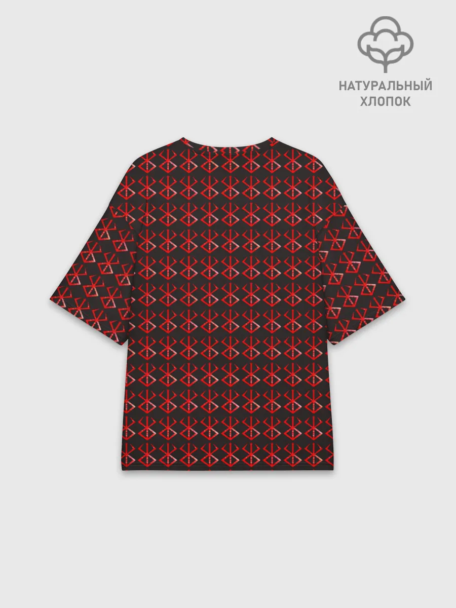 Женская футболка оверсайз хлопок / Красный паттерн