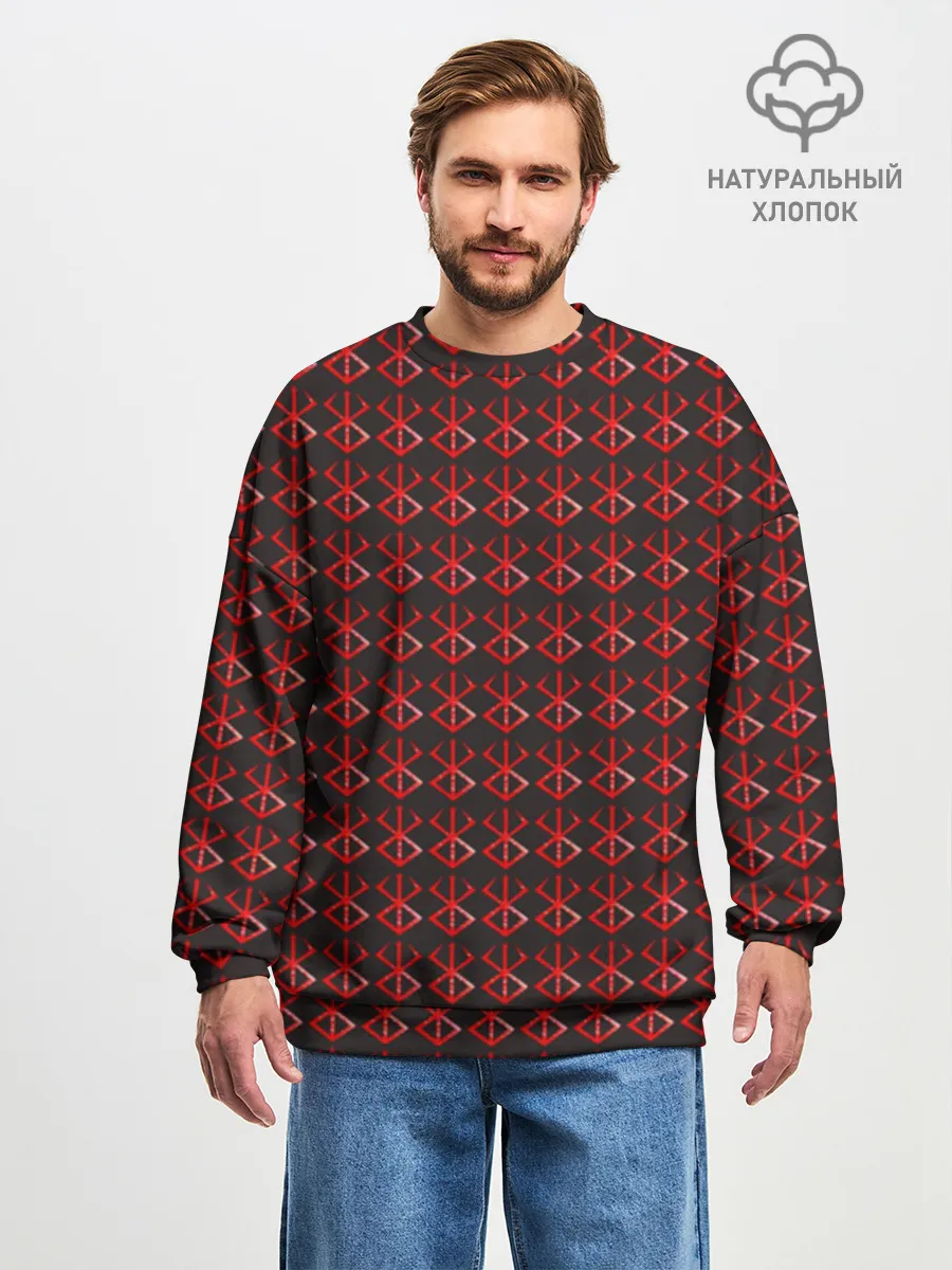 Мужской свитшот оверсайз хлопок / Красный паттерн