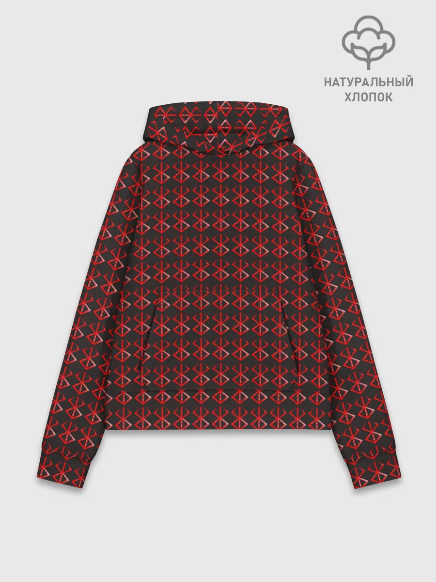 Худи женский база хлопок / Красный паттерн