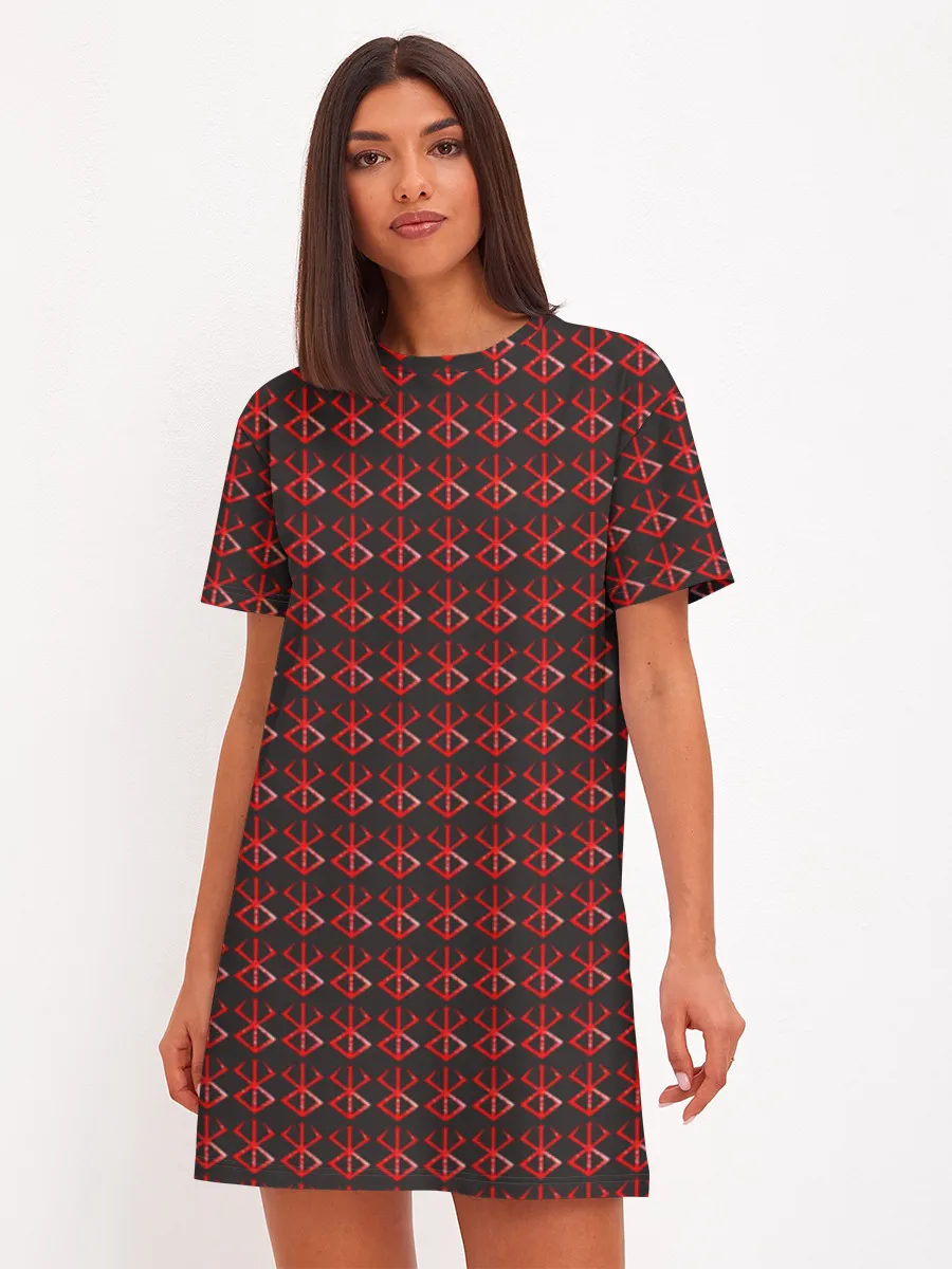 Женское платье хлопок / Красный паттерн