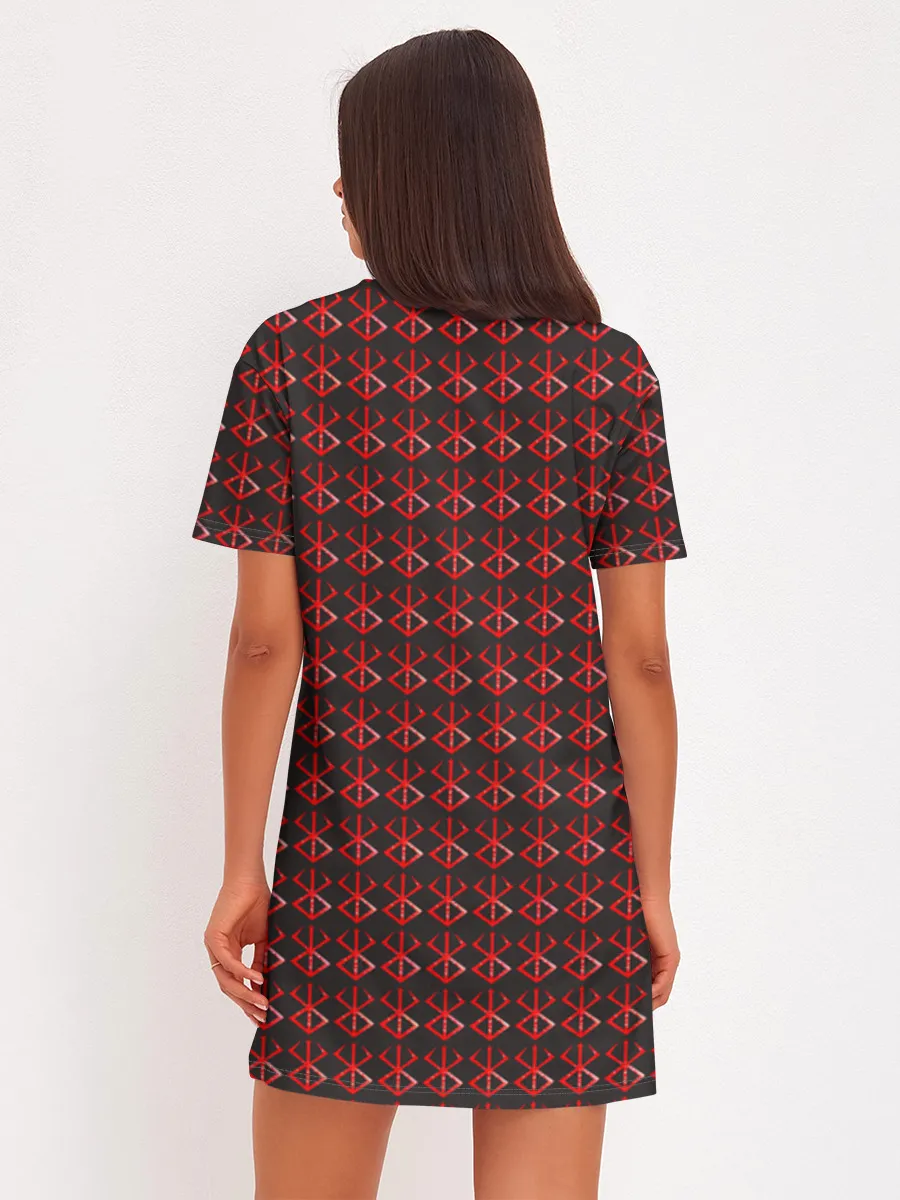 Женское платье хлопок / Красный паттерн