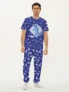 Мужская пижама с брюками / Мужская пижама дизайн P032_WolfyBlue