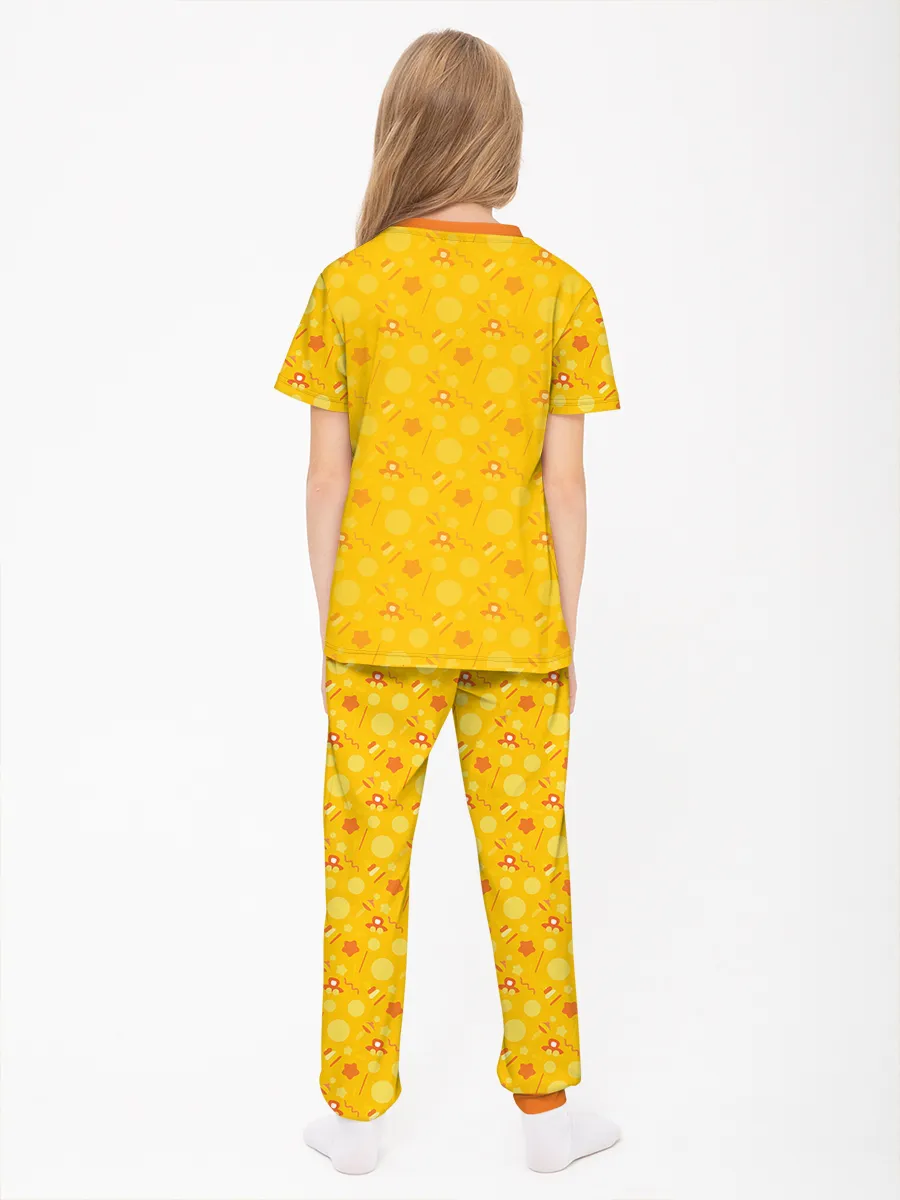 Детская пижама с брюками хлопок / Детская пижама дизайн P032_CheepYellow